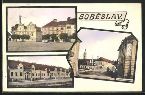 AK Sobeslav, Marktplatz, Wohnhäuser, Strasse zur Brücke