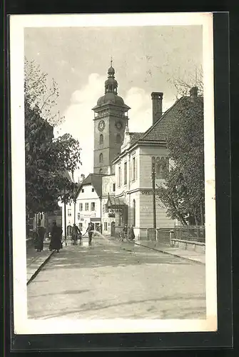 AK Budweis / Ceske Budejovice, Restaurant an der Hauptstrasse