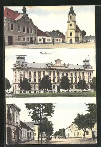 AK Mezimostí, Rathaus und Kirchplatz