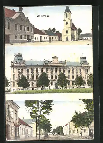 AK Mezimostí, Kirchplatz und Rathaus