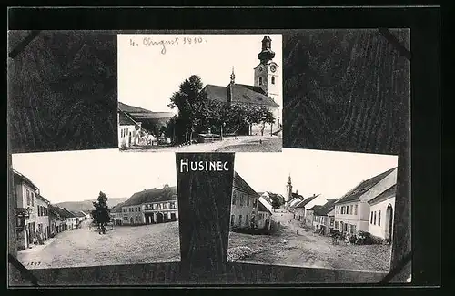 AK Husinec, Kirche, Marktplatz, Strassenpartie