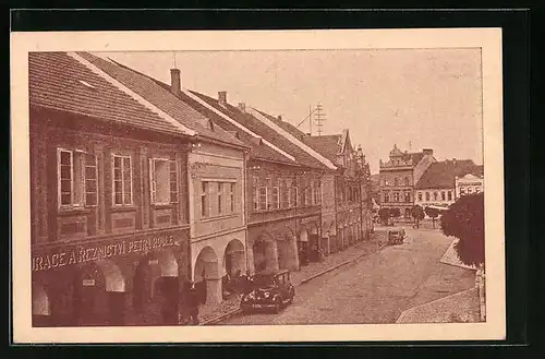 AK Trhové Sviny, Hauptstrasse mit Geschäften