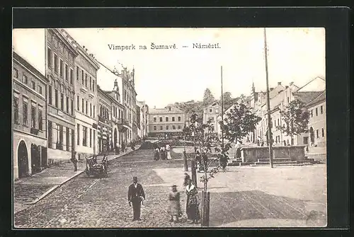 AK Vimperk na Sumave, Marktplatz mit Brunnen