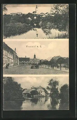 AK Veselí n. L., Marktplatz, Villa am See