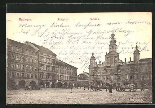 AK Budweis / Ceske Budejovice, Ringplatz, Rathaus