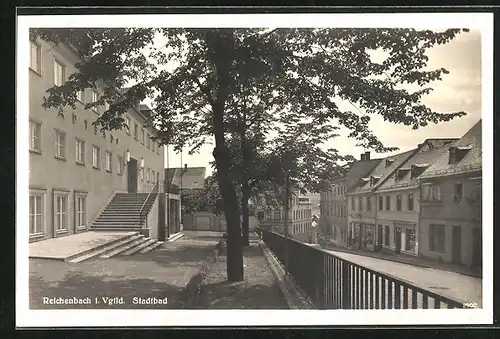 AK Reichenbach i. Vgtld., Haupteingang zum Stadtbad