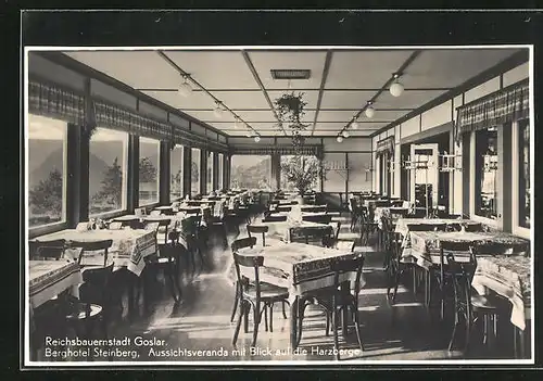 AK Goslar, Berghotel Steinberg, Aussichtsveranda mit Blick auf die Harzberge