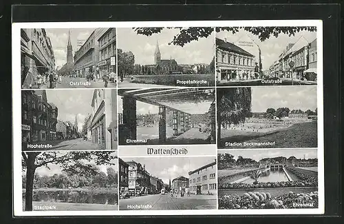 AK Wattenscheid, Oststrasse, Hochstrasse, Ehrenmal