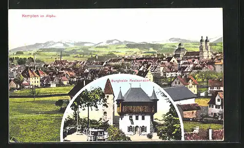 AK Kempten i. Allgäu, Restaurant Burghalde, Gesamtansicht vom Ort