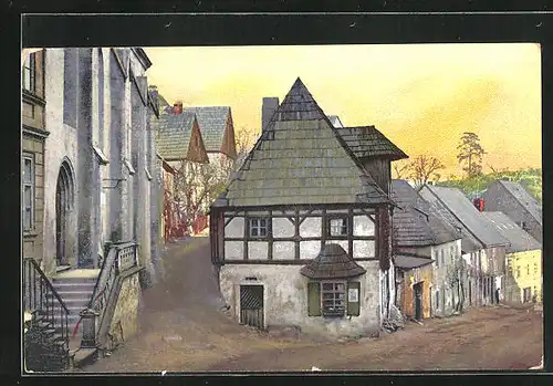 AK Graupen, Strassenpartie im Abendlicht