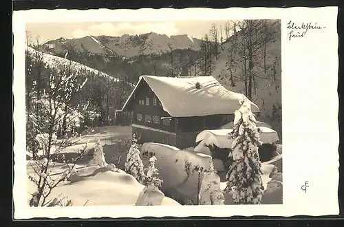 AK Schliersee, Gasthof Backsteinhaus mit Sonnwendjoch im Winter