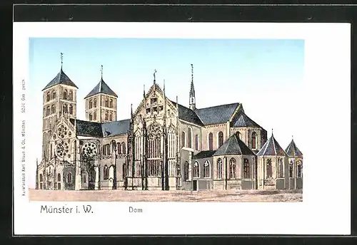 Goldfenster-AK Münster i. w., Dom mit leuchtenden Fenstern