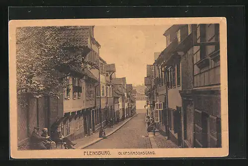 AK Flensburg, Strasse Olufsamsonsgang mit Anwohnern