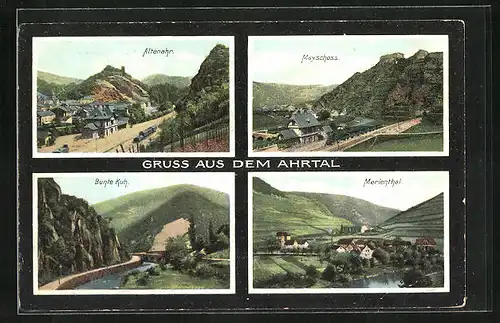 AK Altenahr /Ahrtal, Ortspartie mit Eisenbahn, Bunte Kuh, Marienthal