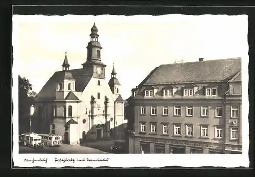 AK Reichenbach i. V., Postplatz mit Trinitatiskirche