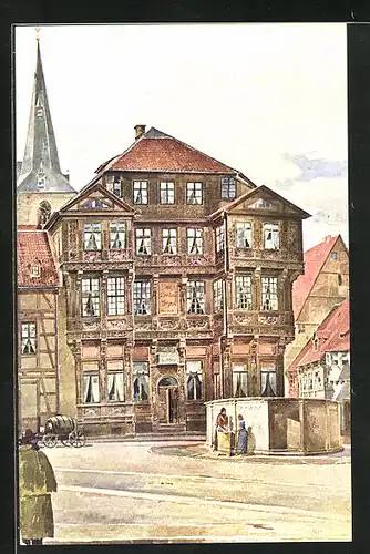 Künstler-AK Hildesheim, Gasthaus Neustädter Schenke am Markt