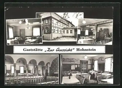 AK Hohnstein, Gasthaus zur Aussicht, Speisesaal mit Kamin
