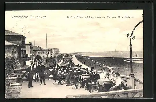 AK Cuxhaven, Blick auf See und Reede von der Terrasse Hotel Bellevue