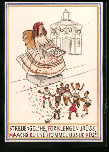 Handzeichnung / Ansichtskarten-Entwurf Aachen, Roskapellchen mit Streuengelchen