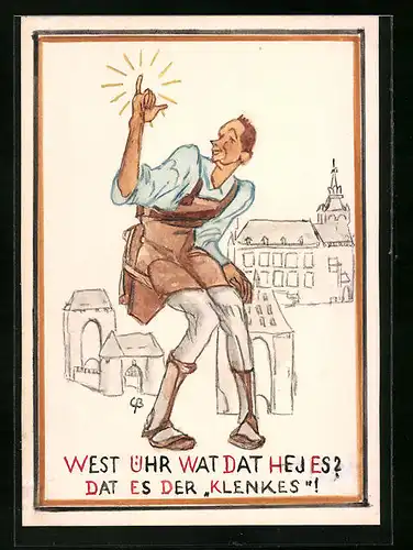 Handzeichnung / Ansichtskarten-Entwurf Aachen, Altstadt und Klenkes