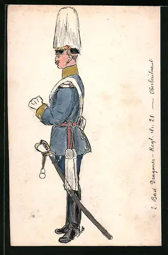 Handzeichnung 2. Bad. Dragoner-Regt. Nr. 21, Oberleutnant