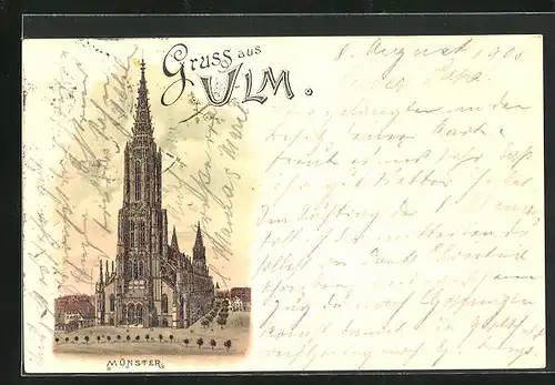 Lithographie Ulm, Ansicht des Münsters