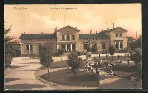 AK Euskirchen, Bahnhof mit Kriegerdenkmal