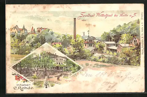 Lithographie Wittekind b. Halle, Kurgarten von C. Rohde