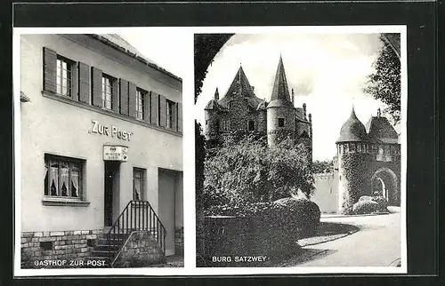 AK Satzvey, Ansicht der Burg, Gasthof zur Post