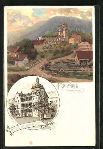 Lithographie Frauenalb /Schwarzwald, Hotel Klosterhof