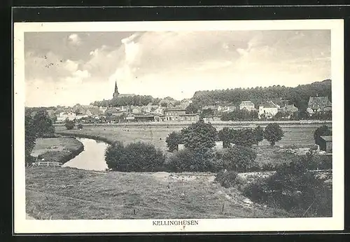 AK Kellinghusen, Ortsansicht mit Fluss und Feldern