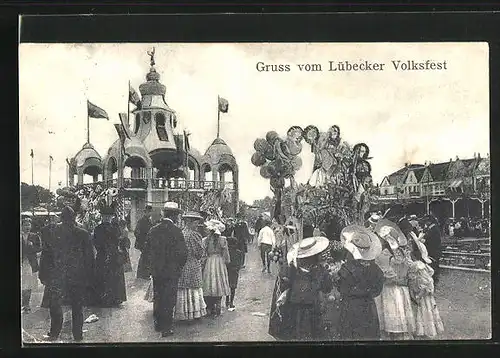 AK Lübeck, Volksfest, Festplatz mit Buden und Fahrgeschäften