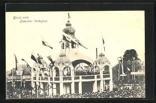 AK Lübeck, Volksfest, Festplatz mit grossem Pavillon
