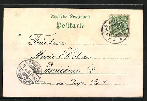 Lithographie Leisnig, Kirchgasse, Rathaus mit Marktplatz, Postamt