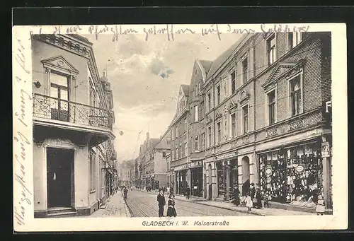 AK Gladbeck i. W., Kaiserstrasse mit Geschäften