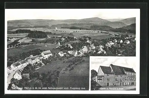 AK Bachheim /Schwarzwald, Gasthaus zur Insel, Fliegeraufnahme vom Ort