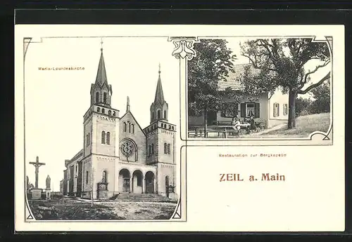 AK Zeil a. Main, Restaurant zur Bergkapelle, Maria-Lourdeskirche