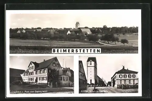 AK Beimerstetten, Gasthaus zur Post, Kirche, Schule, Rathaus, Totalansicht