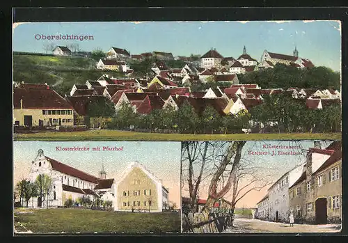 AK Oberelchingen, Klosterkirche mit Pfarrhof, Panorama, Klosterbrauerei