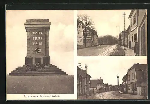 AK Ichtershausen, Kriegerdenkmal, Strassenpartien