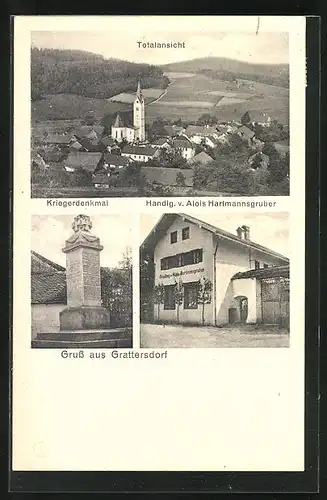 AK Grattersdorf, Handlg. v. Alois Hartmannsgruber, Kriegerdenkmal