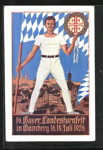 AK Bamberg, 16. Bayer. Landesturnfest 1926, Turner mit Fahne