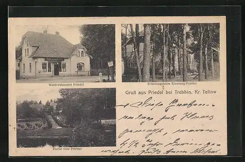 AK Priedel bei Trebbin, Waldrestaurant Priedel, Erholungsheim Kienberg-Priedel