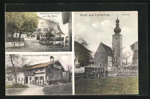 AK Tyrlaching, Gasthaus zur Post, Kirche