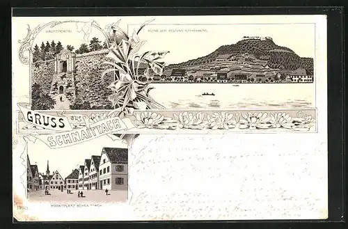 Lithographie Schnaittach, Ruine der Festung Rothenberg, Hauptportal