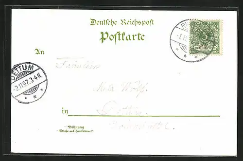 Lithographie Derneburg, Bahnhof, Waldparthie, Schloss