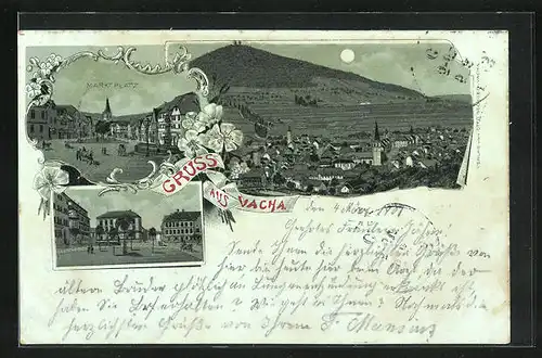 Mondschein-Lithographie Vacha, Marktplatz, Totalansicht