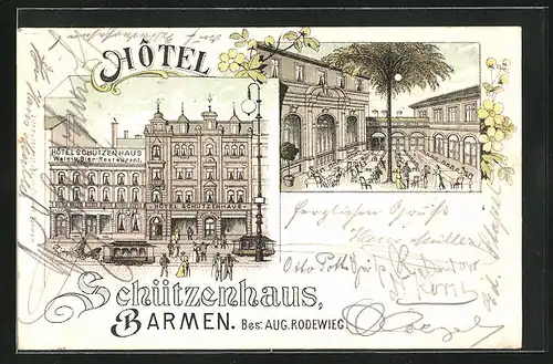 Lithographie Barmen, Hotel Schützenhaus von Aug. Rodewieg