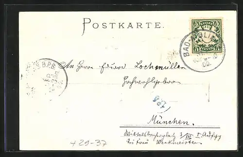 Passepartout-Lithographie Bad Aibling, Kirchzeilstrasse mit Wendelstein, Wappen