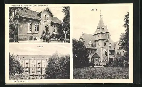 AK Banteln a. L., Gasthof zum Bahnhof, Mühle, Schloss